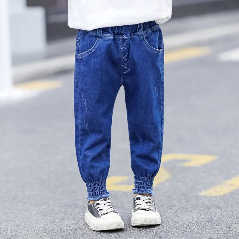 

2019 spring new children's jeans female treasure casual trousers baby wear feet pants blue female baby wild denim trousers
