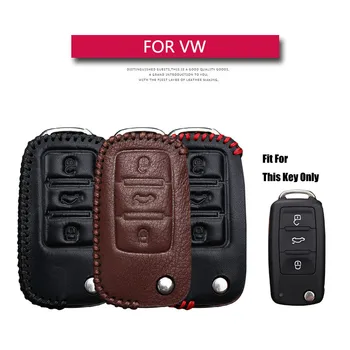 

For Volkswagen Golf Bora Polo Passat Sagitar Tiguan Beetle Caddy Eos Scirocco Touran UP Leather Car Key Cover For Skoda Octavia