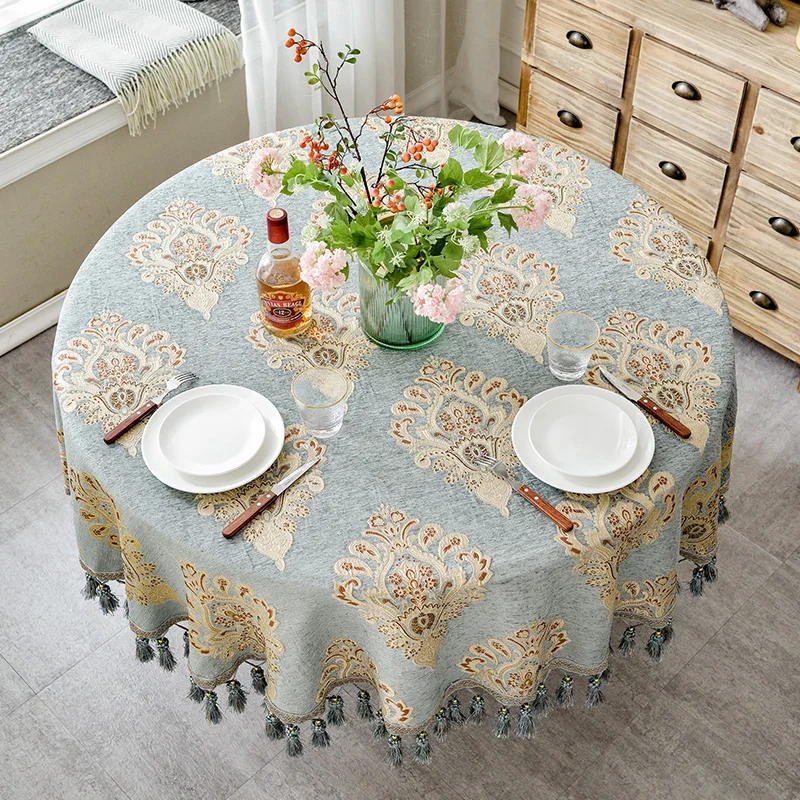  Luxury European Style Round Table Cloth with Tassel Embrodered Jacquard Table Cover Coffee House Ho