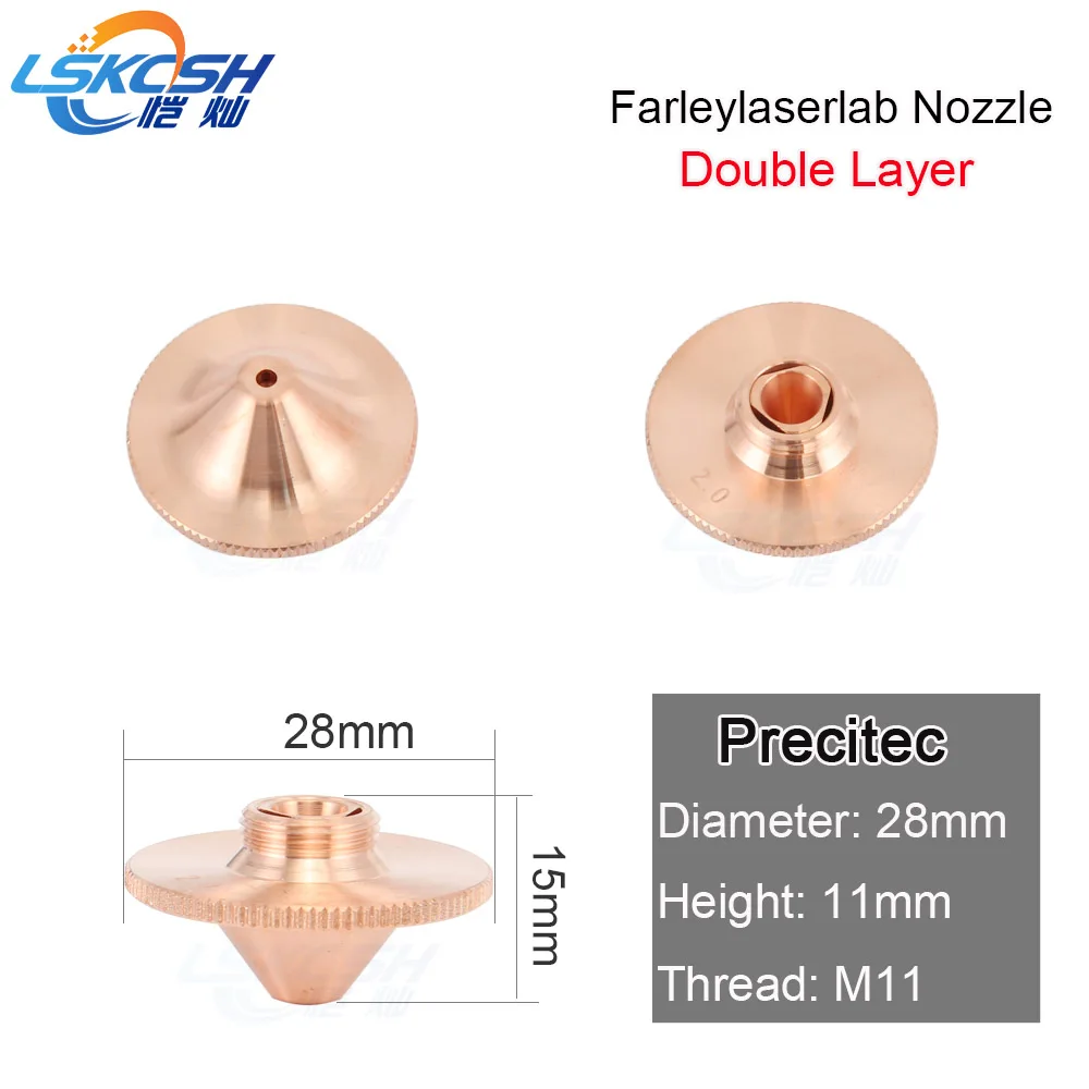 LSKCSH 10pcs/lot precitec single layer nozzle 1.0-3.0mm For Farleylaserlab/HGTECH Co2/Fiber laser nozzles consumables wholesale