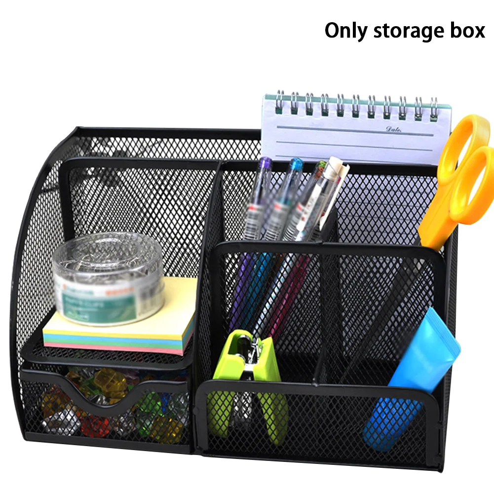 Box Desk Organizer Stationery Holder Pen Multi-functional Metal Mesh Container School Supplies Office |