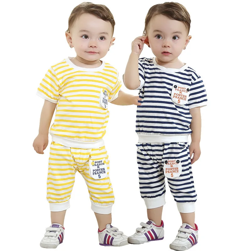 

Anlencool 2017 Free shipping children's summer stripe short sleeve suit boys baby clothing sets baby summer suits