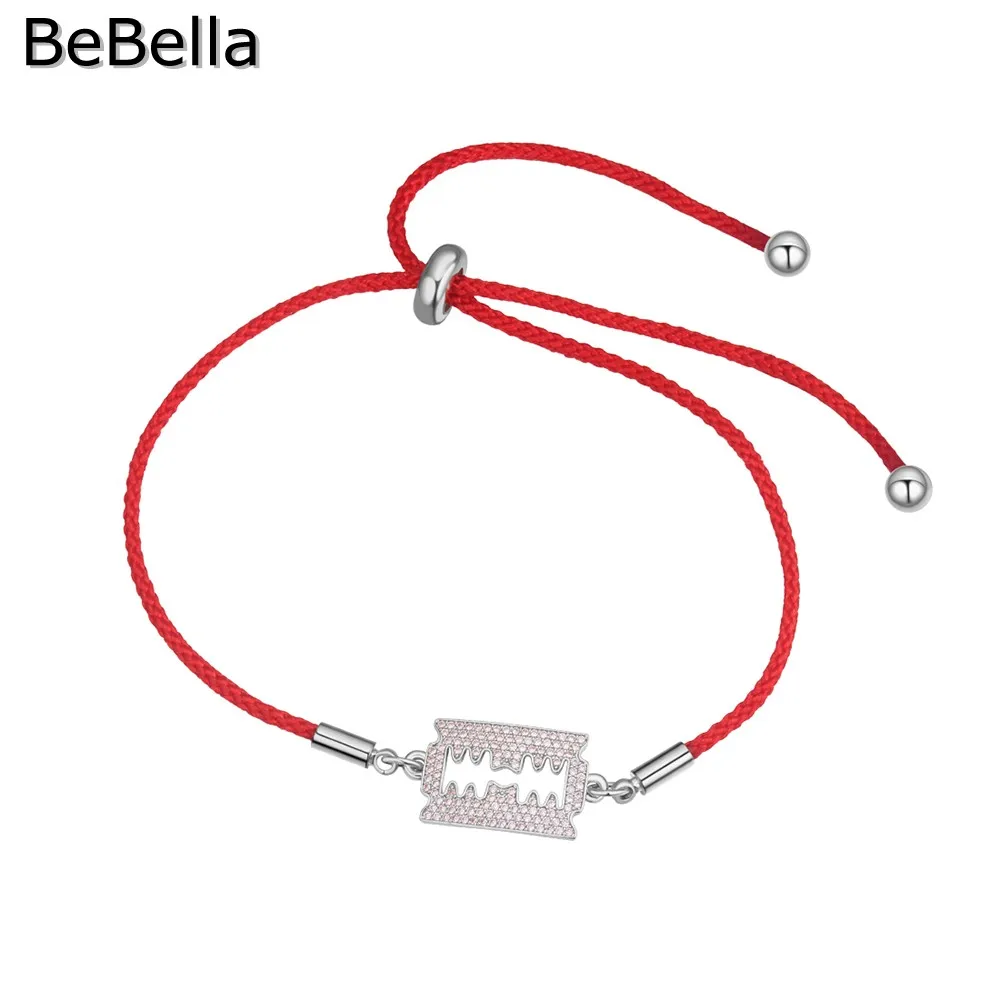 

BeBella Razor Blade Charm Red Cord Thread Rope Line Bracelet Length Adjustable With Cubic Zirconia Pave Setting For Women Gift