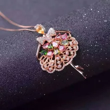 Натуральные разноцветные турмалины кулон S925 Серебряный натуральный драгоценный камень кулон Цепочки и ожерелья Модные Танцы костюм феи для женщин, подарок, ювелирное изделие