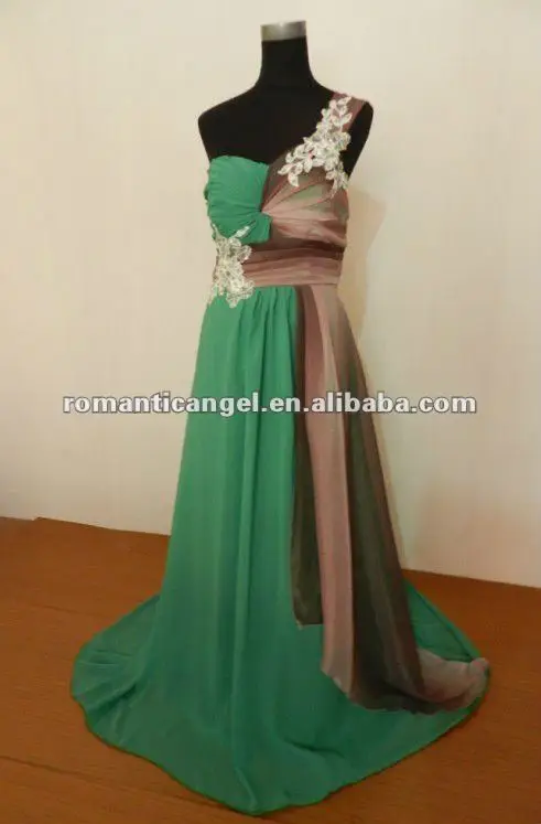 2012 hot sale A line applique chiffon green evening dresses