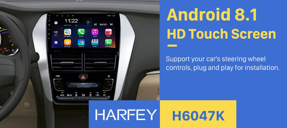 Sale Harfey Car Radio Multimedia Player Android 8.1 GPS Navigation 9" 2Din Wifi Head Unit For 2018 Toyota Vios Steering Wheel Control 0