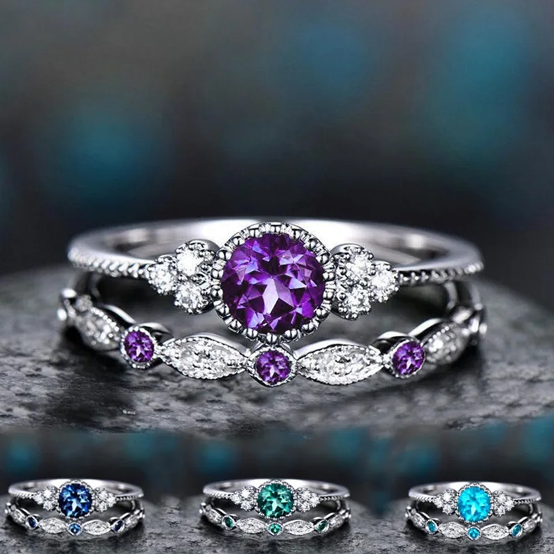 2 шт./компл. ; роскошная женская обувь, расшитая зелеными синий камень кольца с настоящими Австрийскими кристаллами Для женщин серебряного цвета Цвет Свадебные Обручение кольца ювелирные изделия