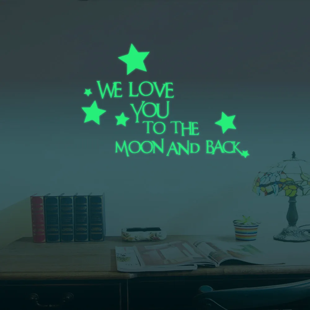 We Love You To The Moon Мультфильм резные световой Наклейки Гостиная детей Спальня детская комната Задний план Наклейки Домашний Декор