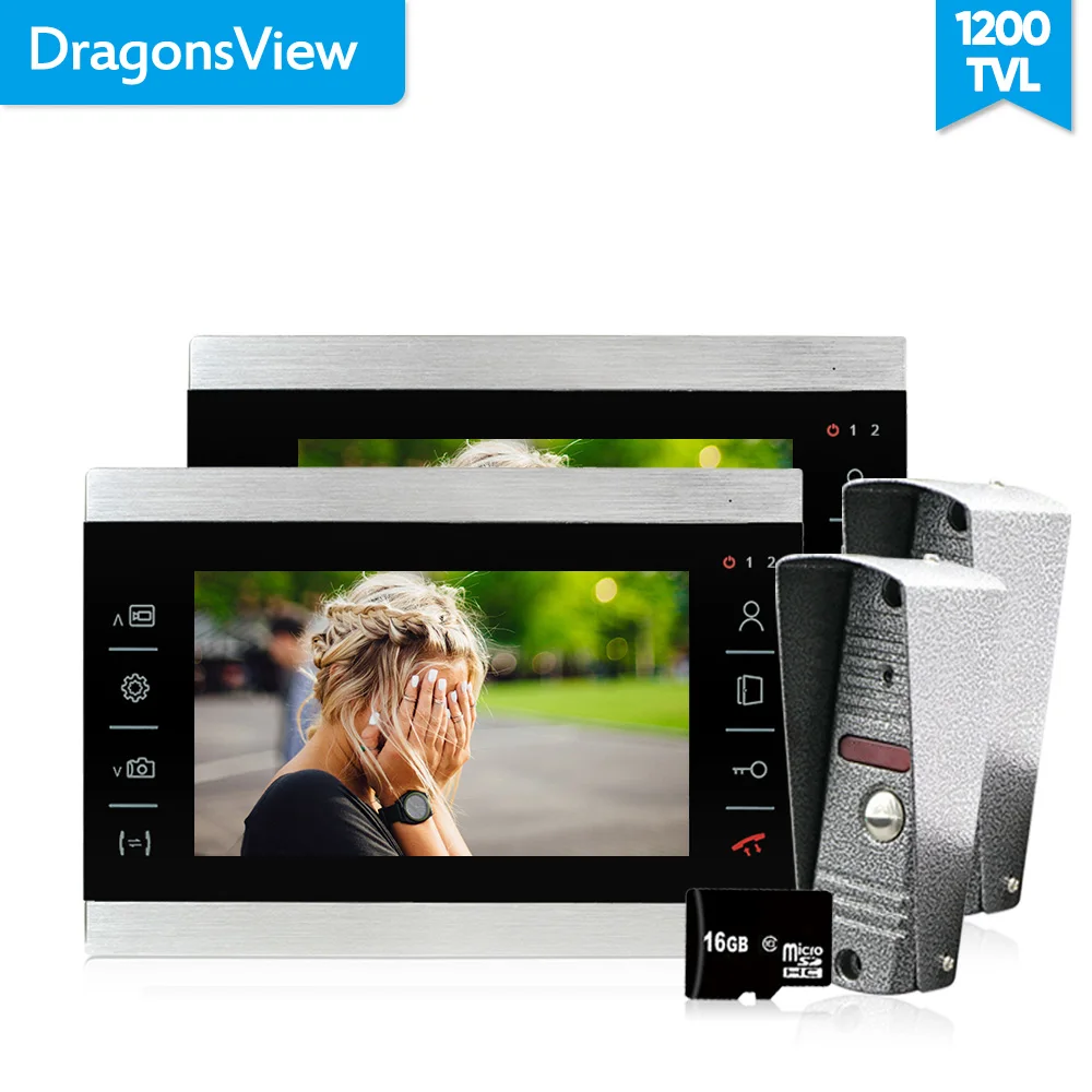 

Dragonsview 7 Inch Metal Video Intercom Video Door phone 2 monitors 2 Doorbell with camera Motion detection recording Touch Key