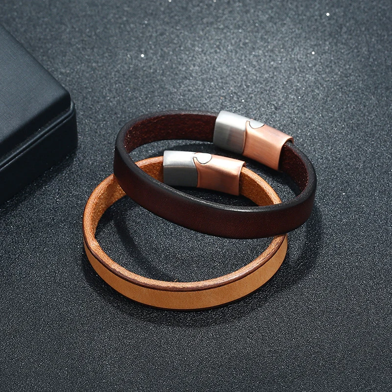 NIUYITID Bracelets & Bangles Mens Women Leather Bracelets 2018 Stainless Steel Buckle Male Rope Chain Wholesale Jewelry (1)