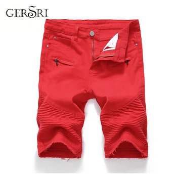 

Gersri Men's Denim Shorts Good Quality Short Jeans Men Cotton Solid Straight Short Jeans Male Red Casual Short Jeans Large Size