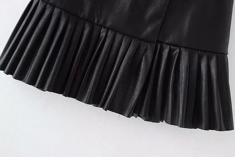 Модная женская Европейская и американская модная плиссированная юбка с кожаным эффектом AAZZ55-9040