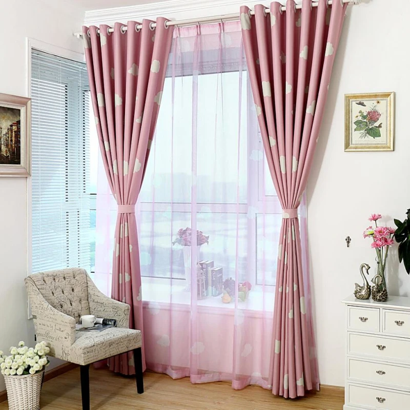 Современная вуаль с принтом в виде белых облаков, розовые шторы, оконная сетка, пряжа для детской комнаты, спальни, шторы из тюля, ткань T& 125#20