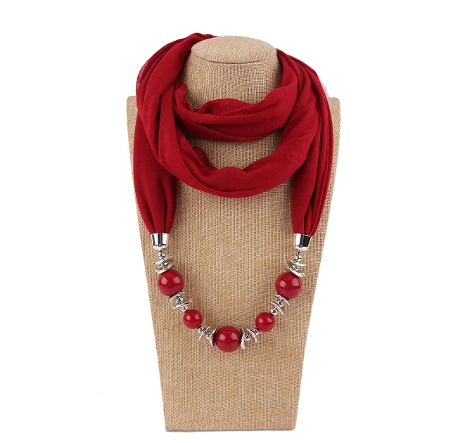 9 Colors Ethnic Unique Scarf Necklaces Resin Beads Pendant Neckerchief Statement Necklace Wraps Women Bohemia Necklaces Jewelry