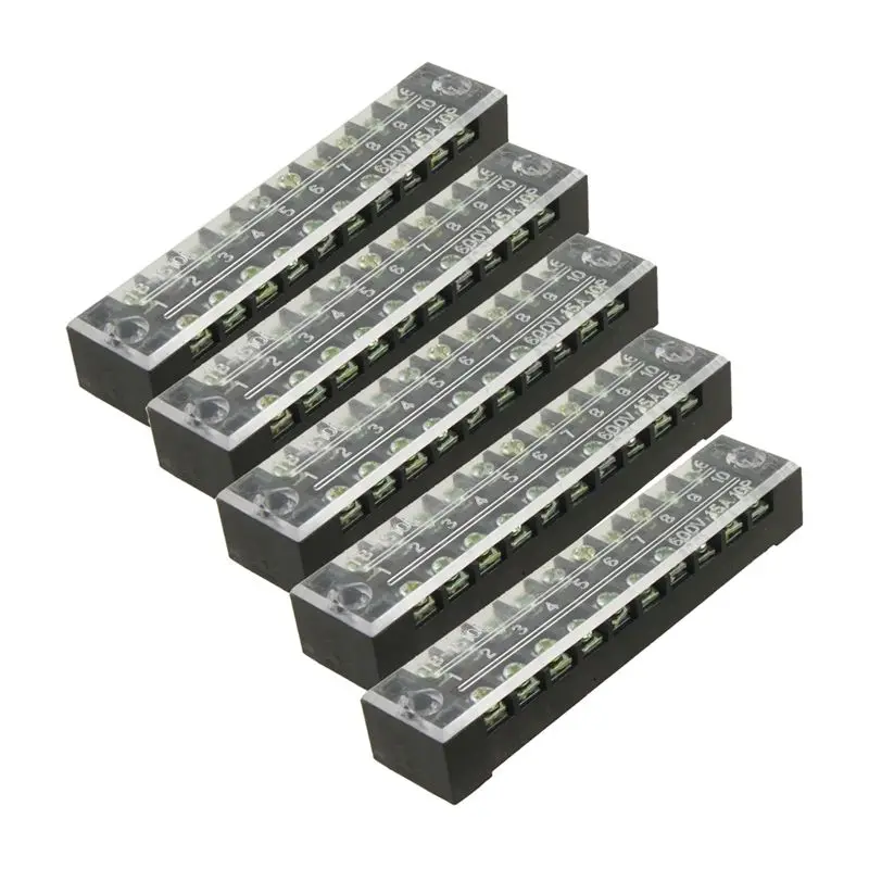 

5 Pcs Dual Row 10 Position Screw Terminal Block Connector 600V 15A