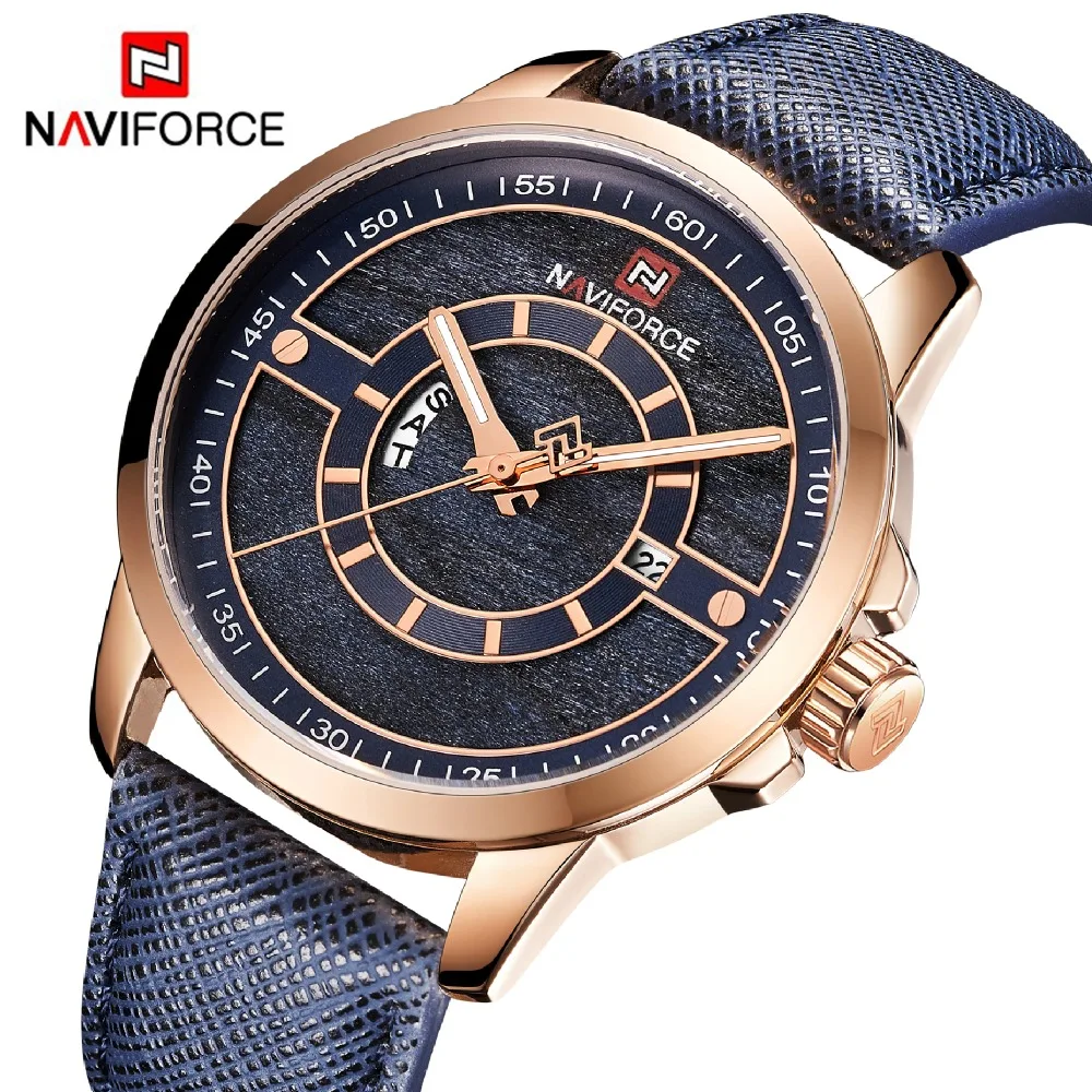 

90%OFF New NAVIFORCE Men Watch 3ATM Waterproof Male Top Brand Luxury Leather Wristwatch Man Date Week Quartz Fashion Blue Clock