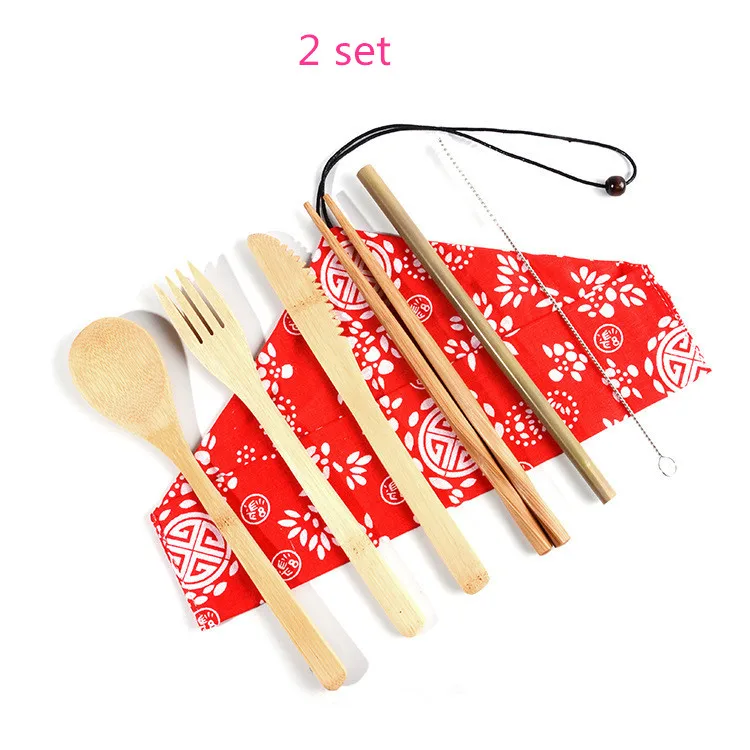 

Portable Wooden Fork Knife Spoon Wooden Cutlery Set BambooTableware with Eco Friendly Bamboo Straws for Travel Dinnerware Sets