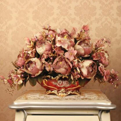 Европейская ваза из смолы, искусственный цветочный набор, растительный орнамент, ремесла, украшение для дома, рабочего стола, роскошный пион, искусственный цветочный горшок, фигурки - Цвет: style2