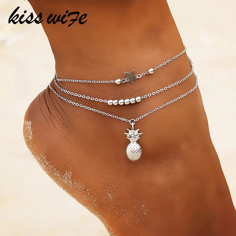 KISSWIFE Ankle Chain Pineapple Pendant Anklet Beaded 2018 Summer Beach Foot Jewelry Fashion Style Anklets for Women - Image 2