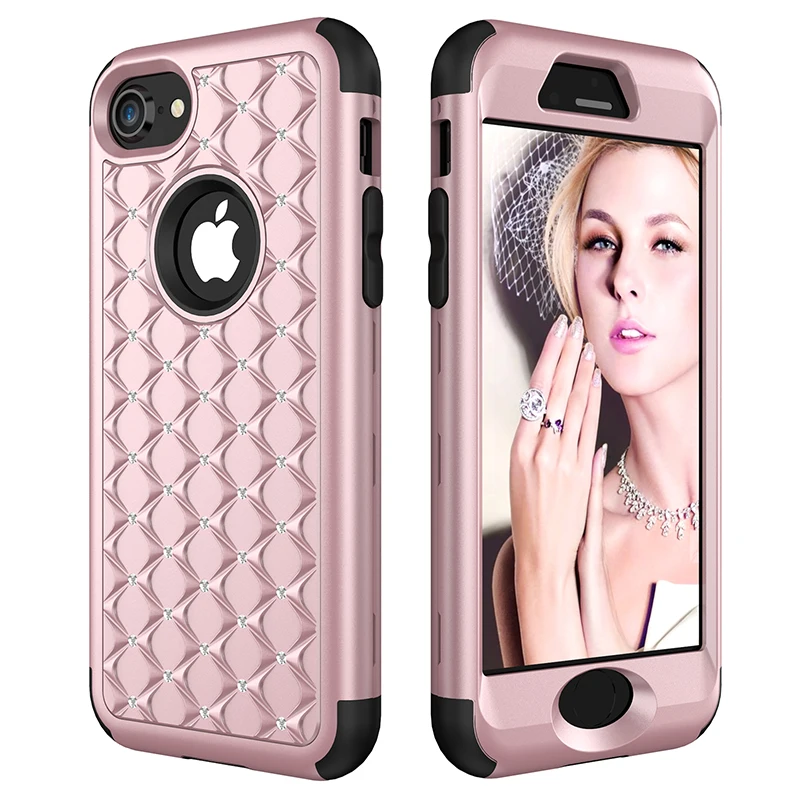 Bling Diamond Shockproof  Armor Case For iphone 11 12 13 Pro XS Max 8 7 Plus Cover 3 in 1 Silicon & PC Full Protection Back Case case for iphone 13 mini