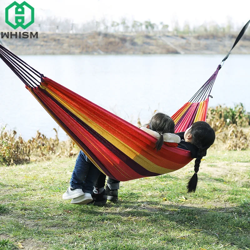 

WHISM Portable Outdoor Hammock Canvas Camping Hammocks Garden Picnic Mat Hanging Sleeping Bed Single Double Person Swing Chair