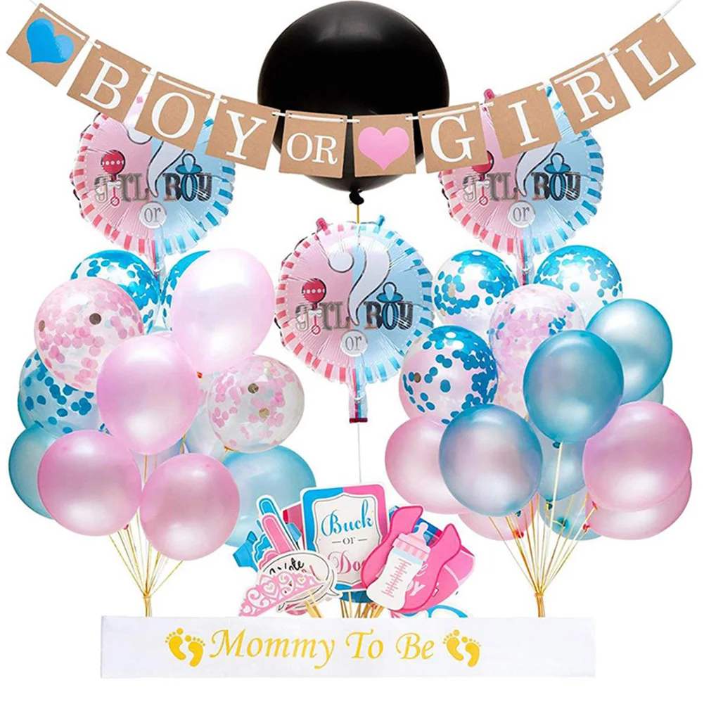 

Boy Or Girl Balloon Banner Baby Set Confetti Reusable Pregnancy Party Baby Shower Supplies Photo Props Gender Reveal Kit Cute