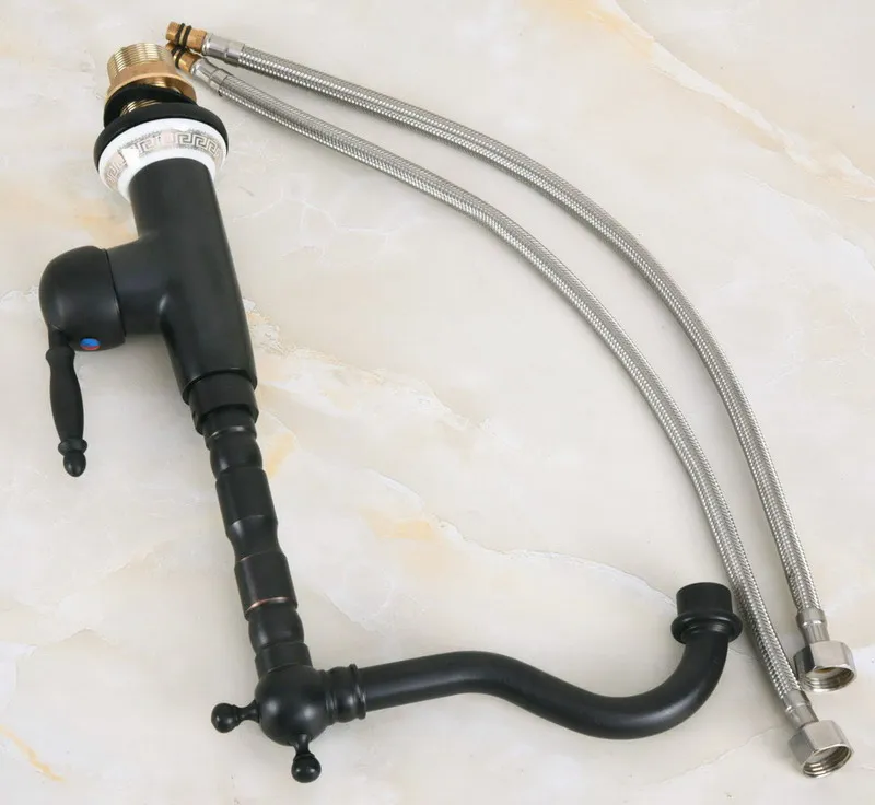 Black Oil Rubbed Bronze Ceramic Base Kitchen Wet Bar Bathroom Vessel Sink Faucet Single Hole Swivel Spout Mixer Tap anf654