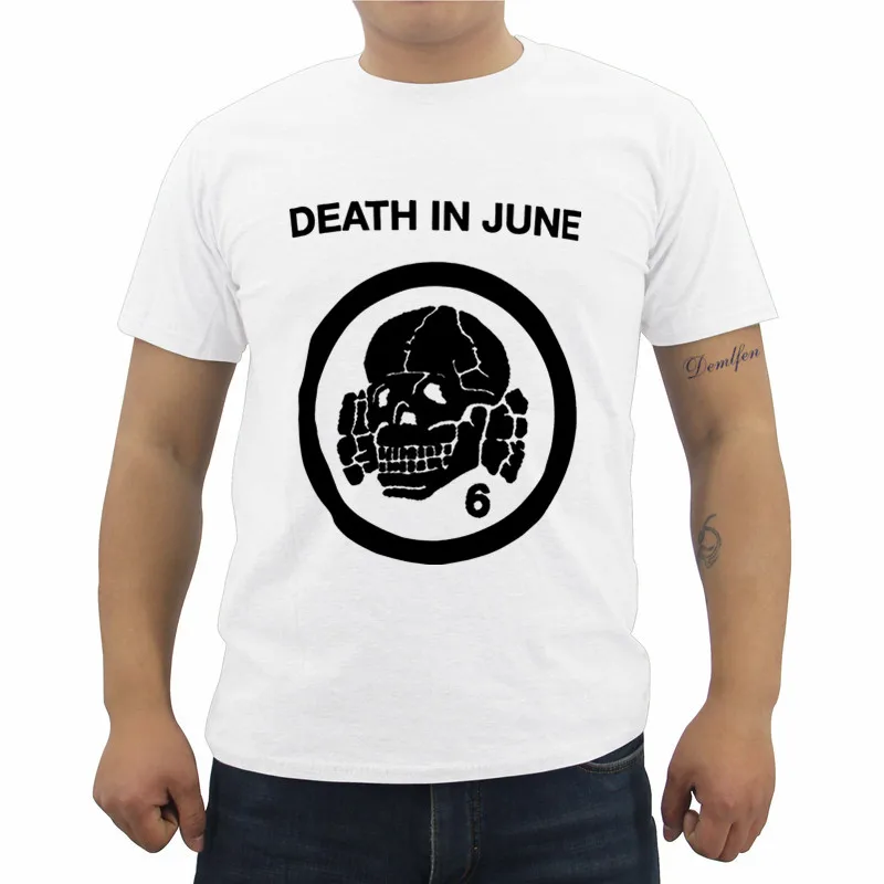 Футболка Impact Death In June Skull 6 футболка с мультяшным персонажем летняя Мужская хлопковая футболка с коротким рукавом Забавные футболки - Цвет: white