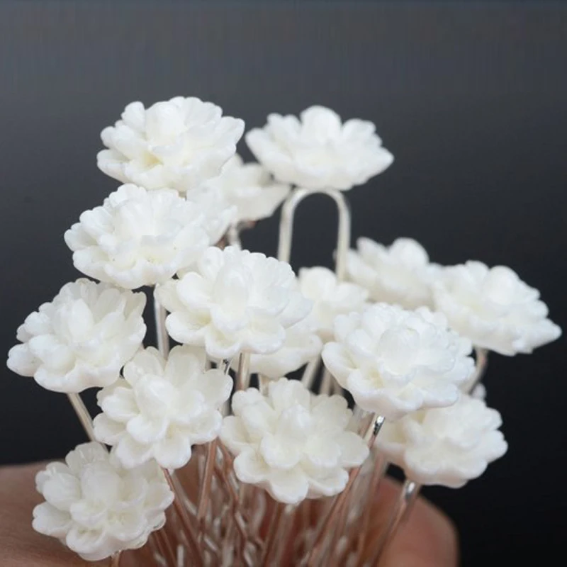 

20pcs/lot White Flower Plant Classic Acrylic Hairpins Wholesale Charms Lotus Flower Wedding Bridal Hair Pins Accessory