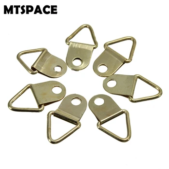 MTSPACE 50pcs Set Universal Strong Golden D Rings Decor Picture Frames Hanger Hooks Hanging Triangle Screws
