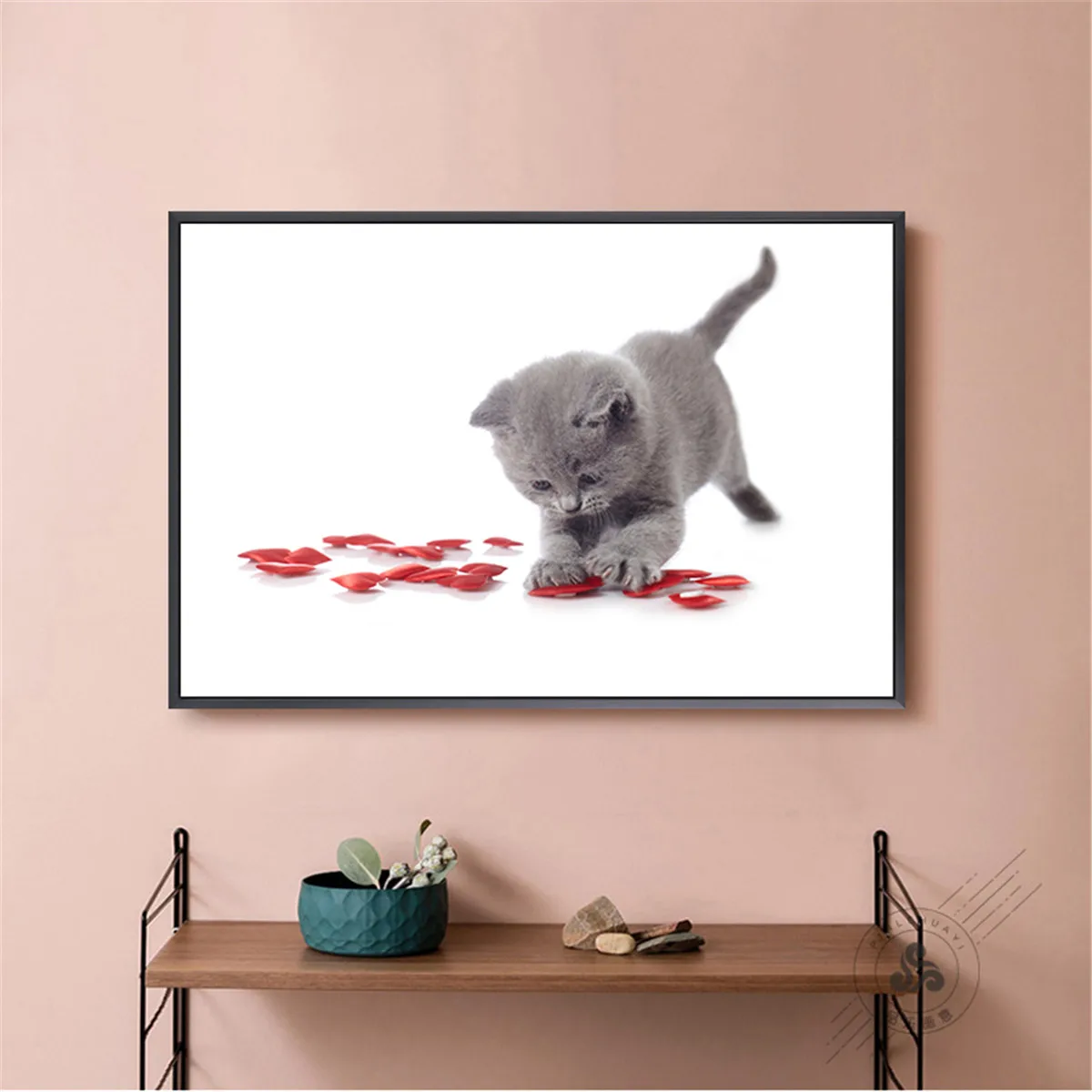 Wall Art Cat play Petals Funny Animal Wall Pictures for Living Room Oil