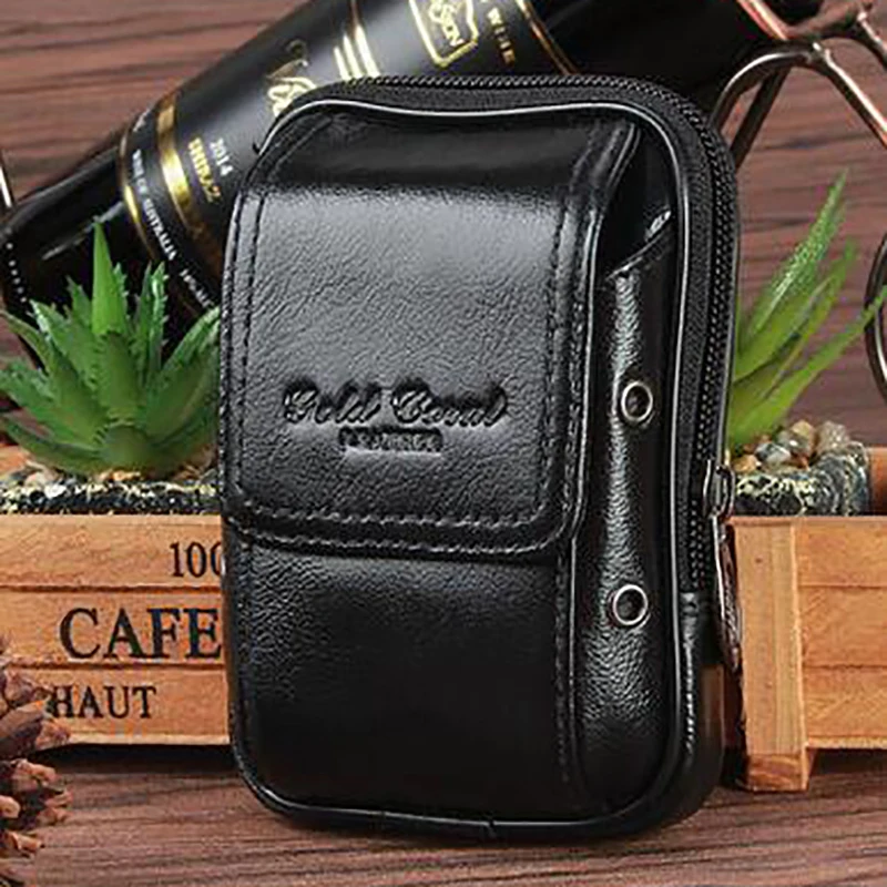 

High Quality Real Cowhide Hip Bum Belt Mobile/Cell Phone Cigarette Case Bags Purse Pouch Genuine Leather Men Waist Pack Bag