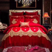 

New 4/6/9pcs King Size Bedding Sets Queen Size bed set/bedclothes wedding Embroidery bed linen lace Duvet Cover Bed sheet Pillow