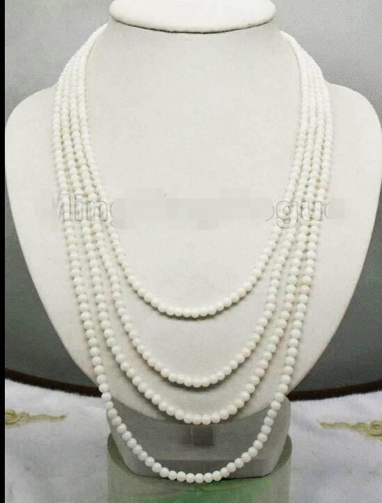 

shipping 4mm White Round Natural coral Chain Alloy 4-strand 18-20-22-24" necklace_CON19