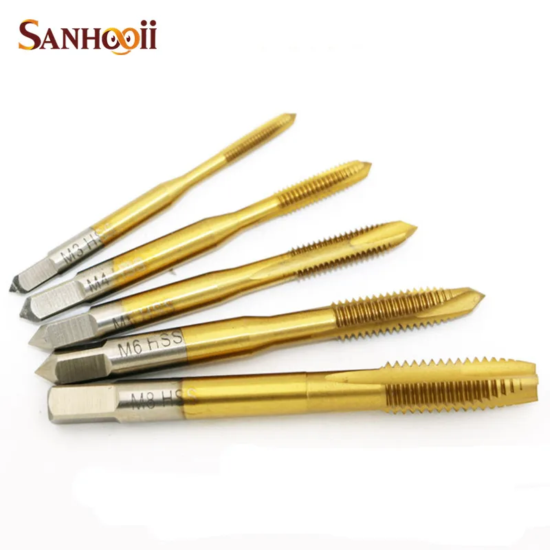 

DIY Tools Set Titanium Electroplating HSS Spiral Fluted Machine Screw Tap M3 M4 M5 M6 M8 Spiral Pointed Taps
