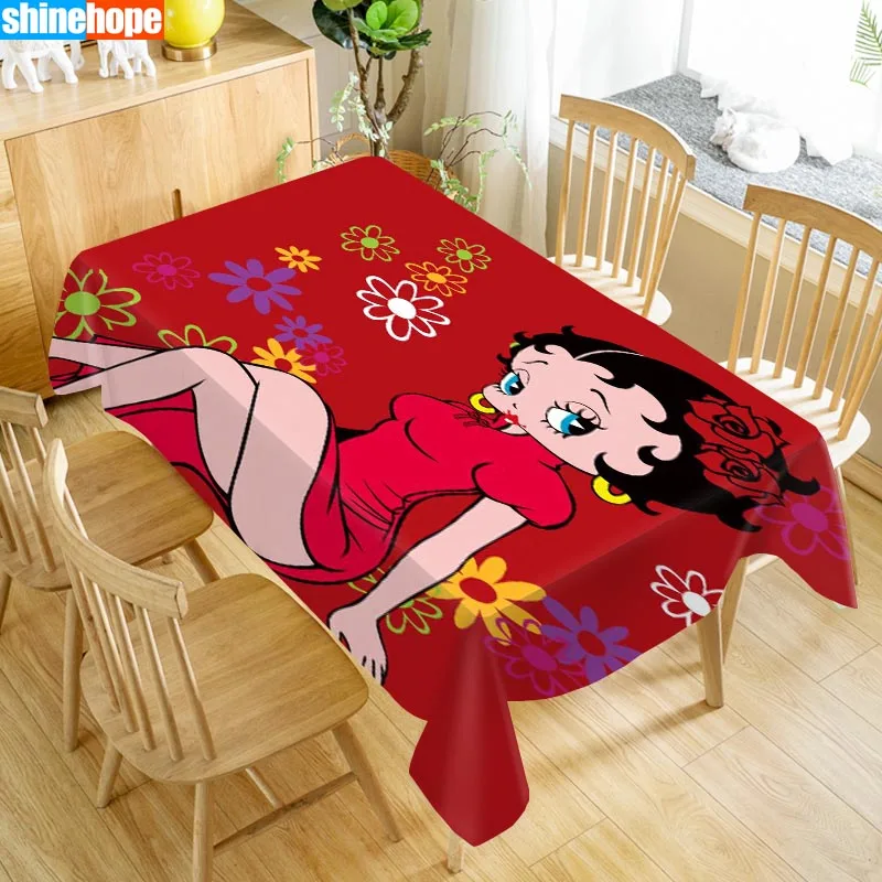 Скатерть на заказ Betty Boop, ткань Оксфорд, Пыленепроницаемая прямоугольная скатерть, вечерние, домашний декор, 100x140 см, 140x250 см - Цвет: tablecloths 23