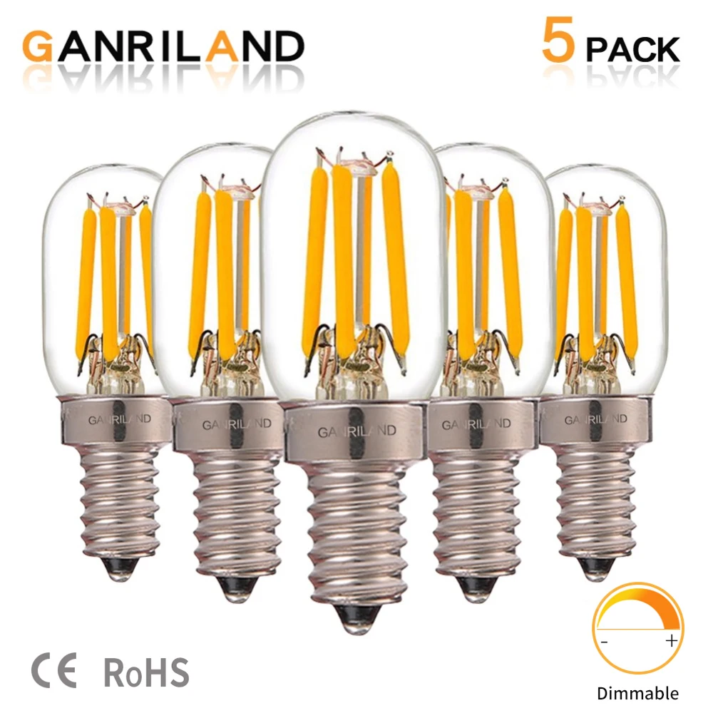 GANRILAND 2Watt Dimmable Filament Light LED E12 E14 Bulbs T20 2200K Mini Tubular Lamp