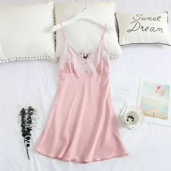 

Lace Collar Sexy Suspender Skirt Sleepwear Home Dress Robe Female Nightgown Pink Novelty Night Wear Mini Casual Nightie Negligee