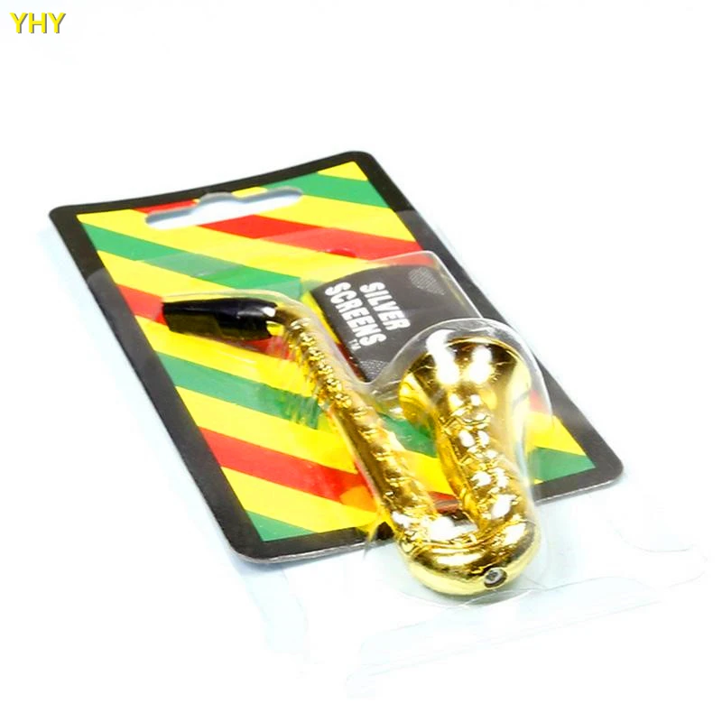 IN STOCK Brand New Saxophone Design Pipe Handle Spoon Smoking Pipe Metal Pipe for Dry Herb Tobacco Gold Metal Pipe02