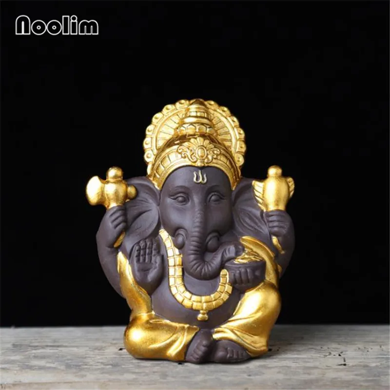 Purple Clay Elephant God Ganesha Tea Pet Car Ornaments Decoration Home Office Tabletop Decoration