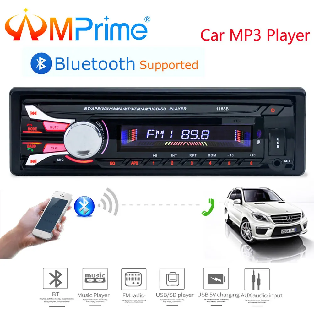 AMprime Авторадио 12 В в автомобильное радио Bluetooth 1 din автомобильный стерео плеер телефон AUX-IN/FM/USB/Радио пульт дистанционного управления для