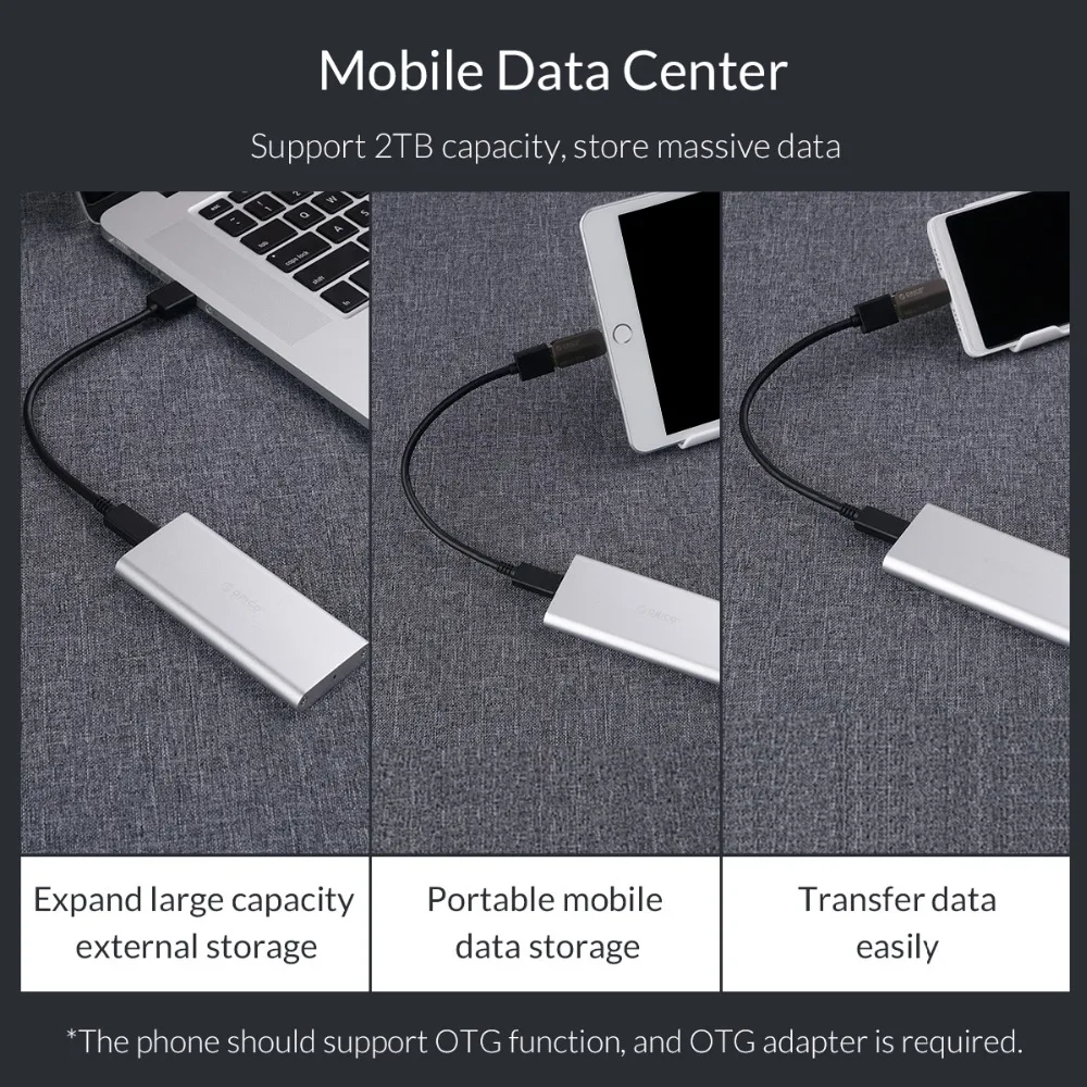 ORICO M.2 Портативный SSD жесткий диск случаях M.2 к Тип-C USB3.1 жесткий диск Алюминий корпус для 2230/2242/2260/2280 M.2 B-ключ 2 ТБ