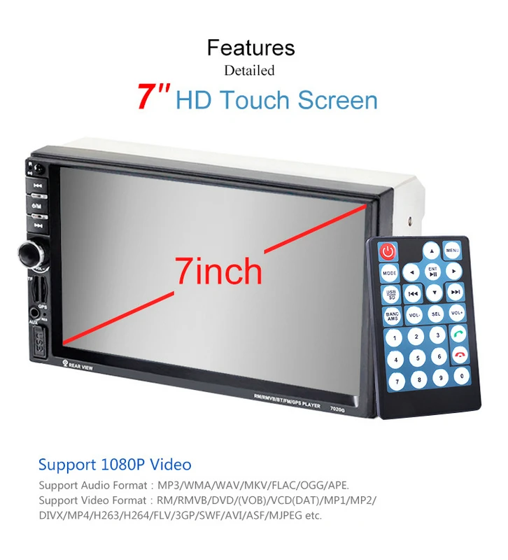 Flash Deal DHL 10PCS 7020G 7 Inch HD Touch Screen Car Bluetooth Audio Stereo MP5 Player Support GPS Navigation 1
