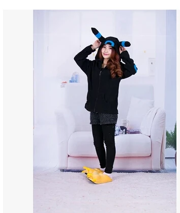 

Anime Pokemon Shiny Umbreon Women Men Zip Hoodie with Ears Tails Cosplay Costume Hoody Jacket Coat Outwear Hooded Sweatshirt
