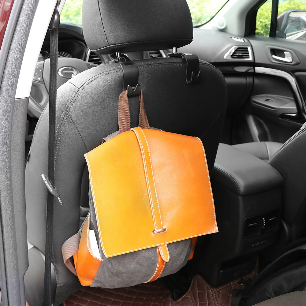 Backseat Auto Hooks for Hanging Purses and Grocery Auto Car Headrest Hanger Car Purse Holder Hook 4 Pieces Leather Car Seat Hooks with 1 pieces Car One-Button Start Ring Car Seat Hanger