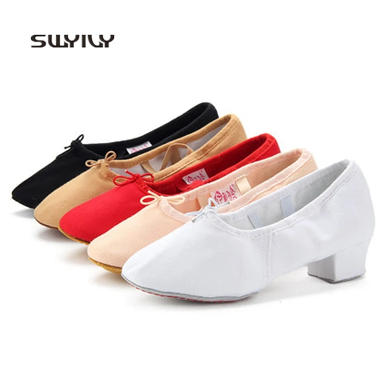 SWYIVY Women Dance Sneakers Square Heel Ballet Dance Shoes For Women Girls 2018 New Professional Gymnastics Shoes Women Slippers