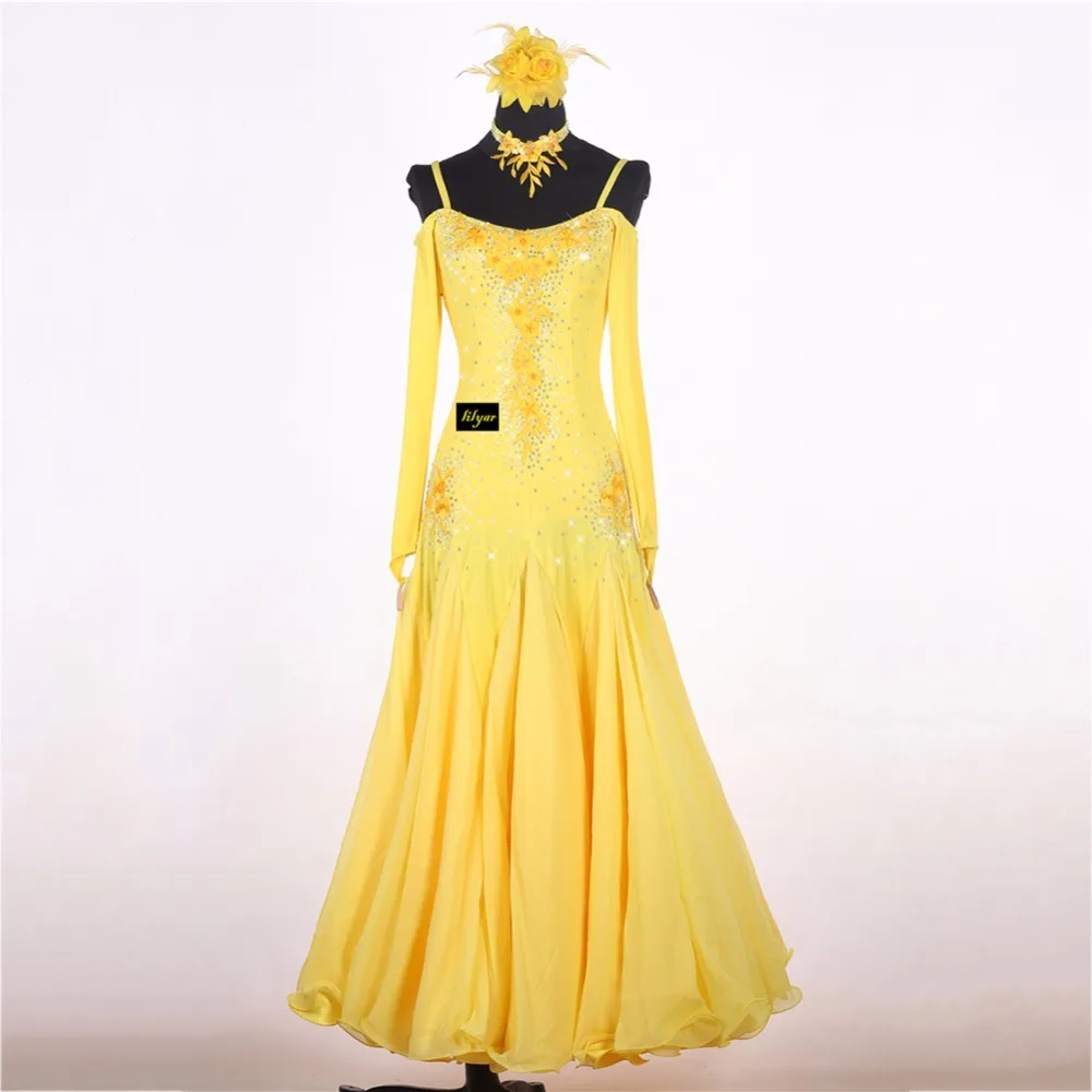 Новые латинские танцевальные платья для дам желтые Бальные платья хорошего качества женские бальные конкурентоспособные самбы костюмы для танго W032