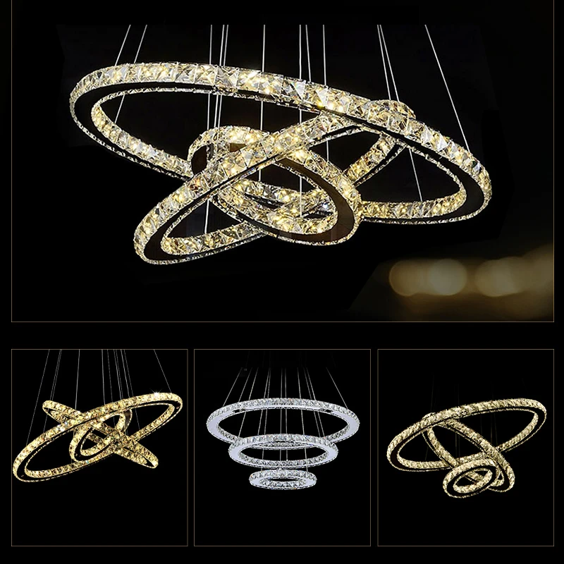 Modern Luxury Diamond Ring LED Crystal Chandelier Light Led Suspension Lumiere 3 Circles Hanging Lamp Lustres de Home Lighting Wholesale Lights & Lighting