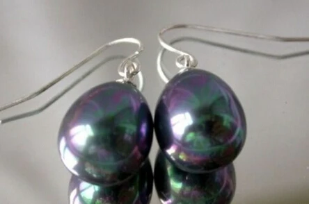

wb003 New Handmade Black 12x16mm South Sea Shell Pearl Leverback Dangle Earrings