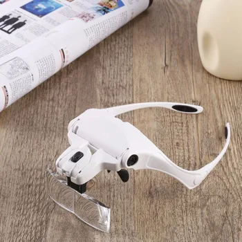 

5Pcs Lens Interchangeable Headband Magnifier Glasses 2LED Head Lamps 1.0X/1.5X/2.0X/2.5X/3.5X Magnifications Magnifying Glasses
